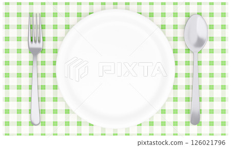 3D 插圖_盤子和餐具_餐墊_綠色 126021796
