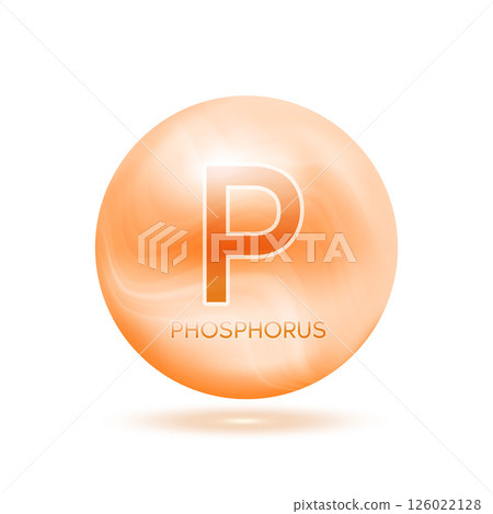 Phosphorus minerals orange. Icon 3D minerals complex isolated on a white background for product design. Medical and scientific concepts. Icon 3D Vector EPS10 illustration. Phosphorus minerals orange. Icon 3D minerals complex isolated on a white background for product design. Medical and scientific concepts. Icon 3D Vector EPS10 illustration. 126022128