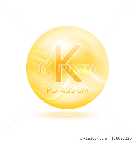 Potassium minerals yellow. Icon 3D minerals complex isolated on a white background for product design. Medical and scientific concepts. Icon 3D Vector EPS10 illustration. 126022129