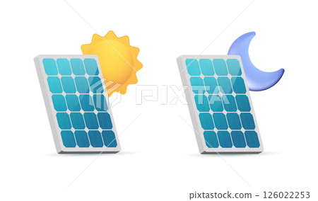 Solar panel working during day, not at night, generating electricity Solar panel working during day, not at night, generating electricity 126022253