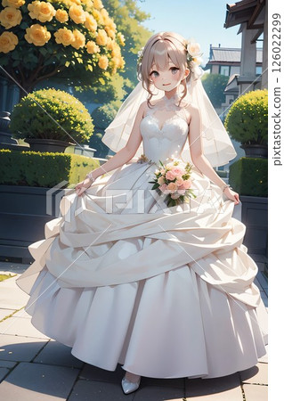 Illustration of a girl wearing a white wedding dress 126022299
