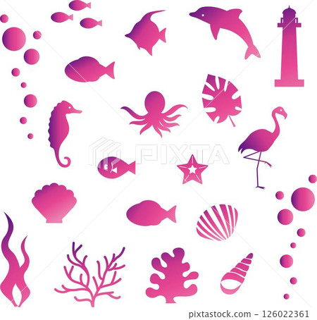 Icon Summer Sea Fish Shell Animal Decoration Decoration Silhouette Stylish Cute Illustration Material Set 126022361