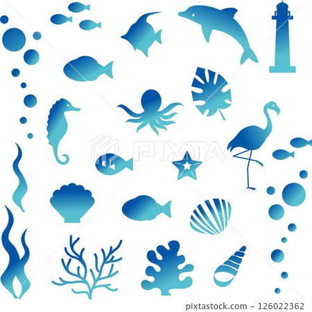 Icon Summer Sea Fish Shell Animal Decoration Decoration Silhouette Stylish Cute Illustration Material Set 126022362