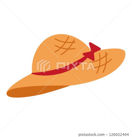 繫著紅色絲帶的草帽的簡單插圖 126022404