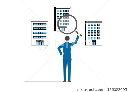 商人用放大鏡分析公司或商業資訊的插圖 商人用放大鏡分析公司或商業資訊的插圖 126022695