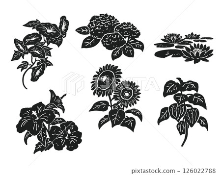 夏季花卉剪影插圖集 126022788