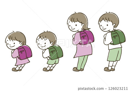 低年級和高年級的男孩和女孩背著書包 低年級和高年級的男孩和女孩背著書包 126023211