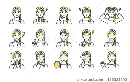 Facial expression icon set of a young woman wearing a turban 126023390