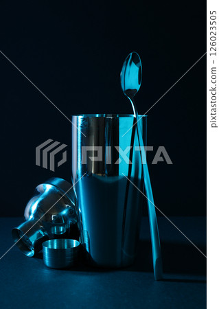 Metallic shiny shaker on a dark background 126023505
