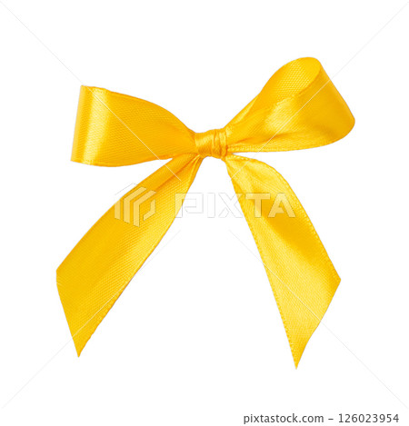 Beautiful yellow gift bow on white background 126023954