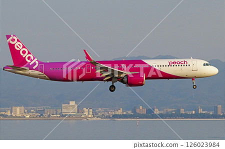 桃子A321飛機接近關西機場 126023984