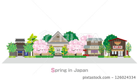 Illustration of Japanese townscape. Spring in Japan. 126024334