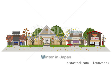 Illustration of Japanese townscape. Winter in Japan. 126024337