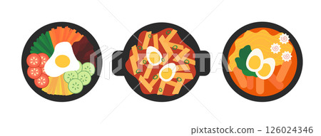 Korean food Set. Asian cuisine. Vector flat illustration. Korean food Set. Asian cuisine. Vector flat illustration. 126024346