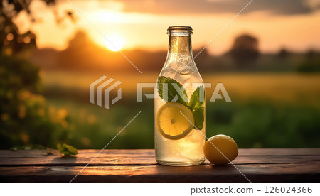 bottle with lemon and mint. bottle with lemon and mint. 126024366