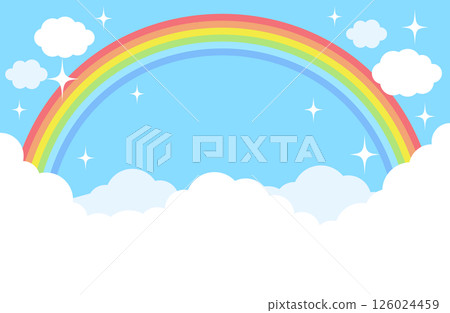 Simple blue sky, clouds, rainbow, sparkling background illustration Simple blue sky, clouds, rainbow, sparkling background illustration 126024459