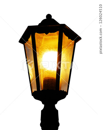 Classic and vintage black iron street light isolated on white background with clipping path 126024510
