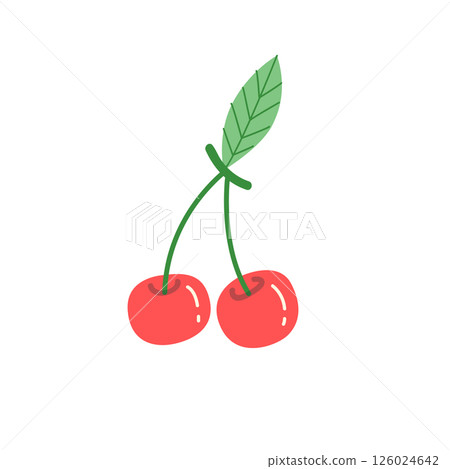 Cute hand drawn cherry vector illustration. Cartoon style fruit design for summer, food packaging, kids graphics, and kawaii stickers. Cute hand drawn cherry vector illustration. Cartoon style fruit design for summer, food packaging, kids graphics, and kawaii stickers. 126024642