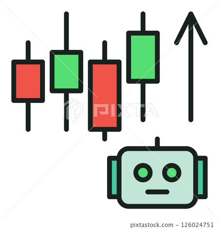 Cryptocurrency Candlestick Chart and AI Bot vector Crypto Trading colored icon or symbol Cryptocurrency Candlestick Chart and AI Bot vector Crypto Trading colored icon or symbol 126024751