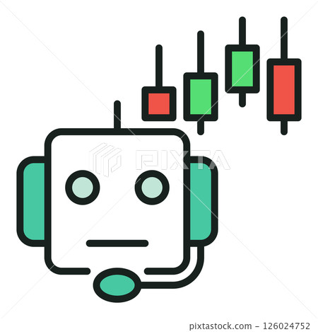 Cryptocurrency Trading Machine and Candlestick Chart vector colored icon or logo element 126024752