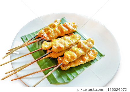 Top view of Pork satay, focus selective 126024972
