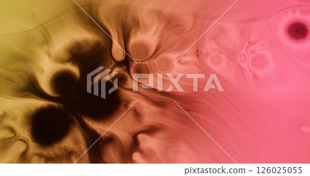 Grunge blob. Wet paper ink. Black pigment fluid drop pink orange background. Dirty splash spilling contrast color splotch abstract blur texture. Grunge blob. Wet paper ink. Black pigment fluid drop pink orange background. Dirty splash spilling contrast color splotch abstract blur texture. 126025055