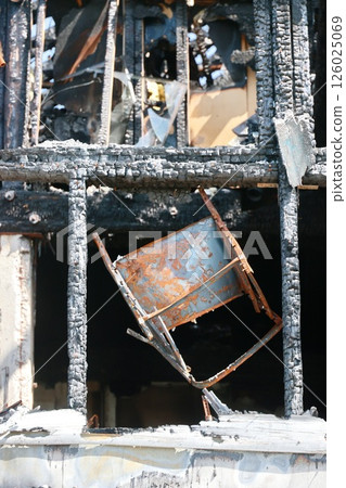 A chair is upside down and on fire A chair is upside down and on fire 126025069