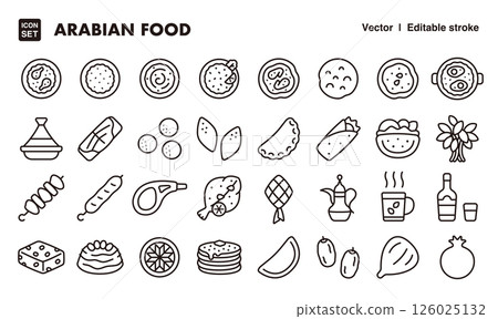 Arab cuisine icon illustration set EPS version can be edited such as line thickness 126025132