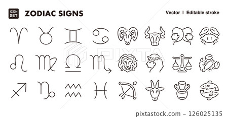 12 constellation icon illustration set EPS version can be edited to change line thickness etc. 126025135