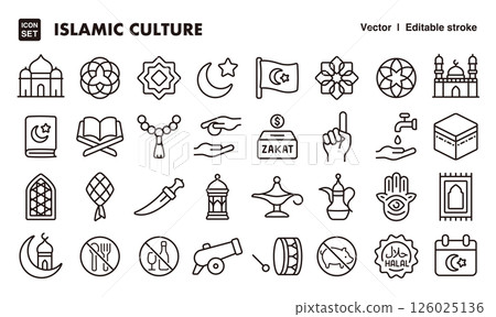 Islamic culture icon illustration set EPS version can be edited to change line thickness etc. 126025136