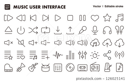Music user interface icon illustration set EPS version can be edited for line thickness etc. 126025141