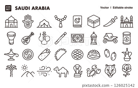 Saudi Arabia icon illustration set EPS version can be edited such as line thickness 126025142