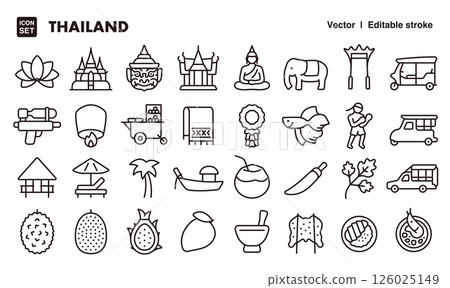 Thailand icon illustration set EPS version can be edited such as line thickness Thailand icon illustration set EPS version can be edited such as line thickness 126025149