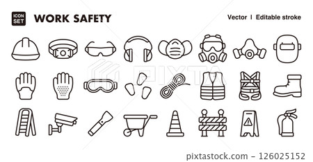 Work safety tool icon illustration set EPS version can be edited to change line thickness etc. Work safety tool icon illustration set EPS version can be edited to change line thickness etc. 126025152