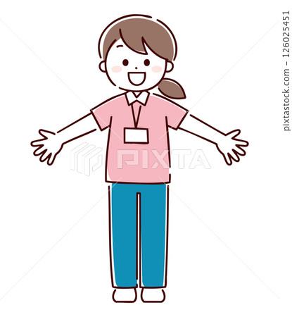 A woman in a uniform with her arms outstretched 126025451