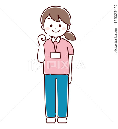 A woman in a uniform posing in a fist pump 126025452