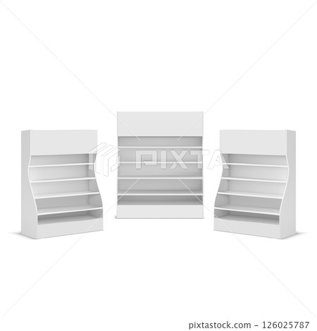 Modern White Shelves with Curved Design Vector 126025787