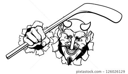 Devil Satan Ice Hockey Sports Mascot Cartoon Devil Satan Ice Hockey Sports Mascot Cartoon 126026129