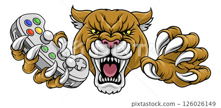 Cougar Panther Mountain Lion Puma Gamer Mascot Cougar Panther Mountain Lion Puma Gamer Mascot 126026149