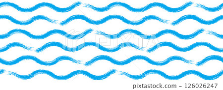 Blue wave seamless pattern. Repeated sea water line background. Watercolor paint brush stroke wallpaper. Summer cruise collection motif for fabric, textile, decoration. Vector curve wiggly stripes Blue wave seamless pattern. Repeated sea water line background. Watercolor paint brush stroke wallpaper. Summer cruise collection motif for fabric, textile, decoration. Vector curve wiggly stripes 126026247