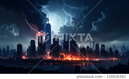 Image of fire in a big city (AI-generated image) 126026361