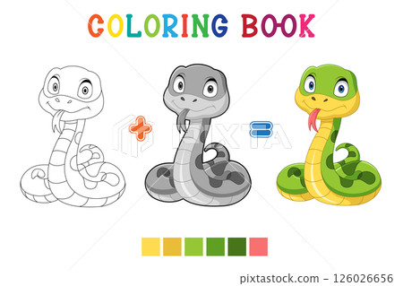 Cartoon anaconda snake on white background in coloring book style 126026656