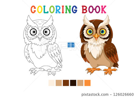 Cartoon little owl  on white background in coloring book style 126026660