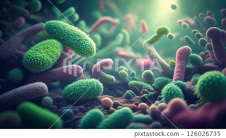 病毒、細菌、病菌等的 3D 插圖影像。醫療材料 病毒、細菌、病菌等的 3D 插圖影像。醫療材料 126026735