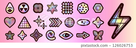 Retro hologram stickers set isolated on background Retro hologram stickers set isolated on background 126026753