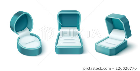 Set of open teal jewelry gift boxes Set of open teal jewelry gift boxes 126026770