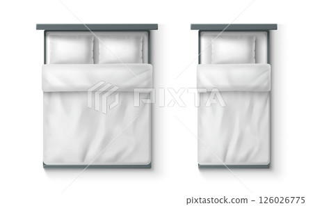 Top view of beds with white bedding 126026775