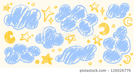 Crayon doodle style cloud shapes 126026776