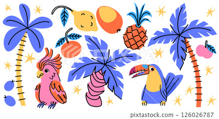 Retro tropical sticker collection 126026787