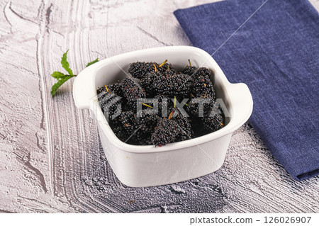 Juicy sweet mulberry in the bowl 126026907